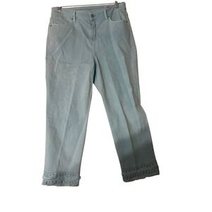 Chicos So Slimming Girlfriend Slim Leg Crop Jean Light Blue Eyelet Fringe Sz 1.5